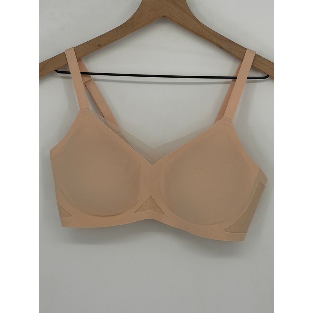 Honeylove Crossover Bra Womens Size Medium Tan Beige Wireless Seamless Mesh
